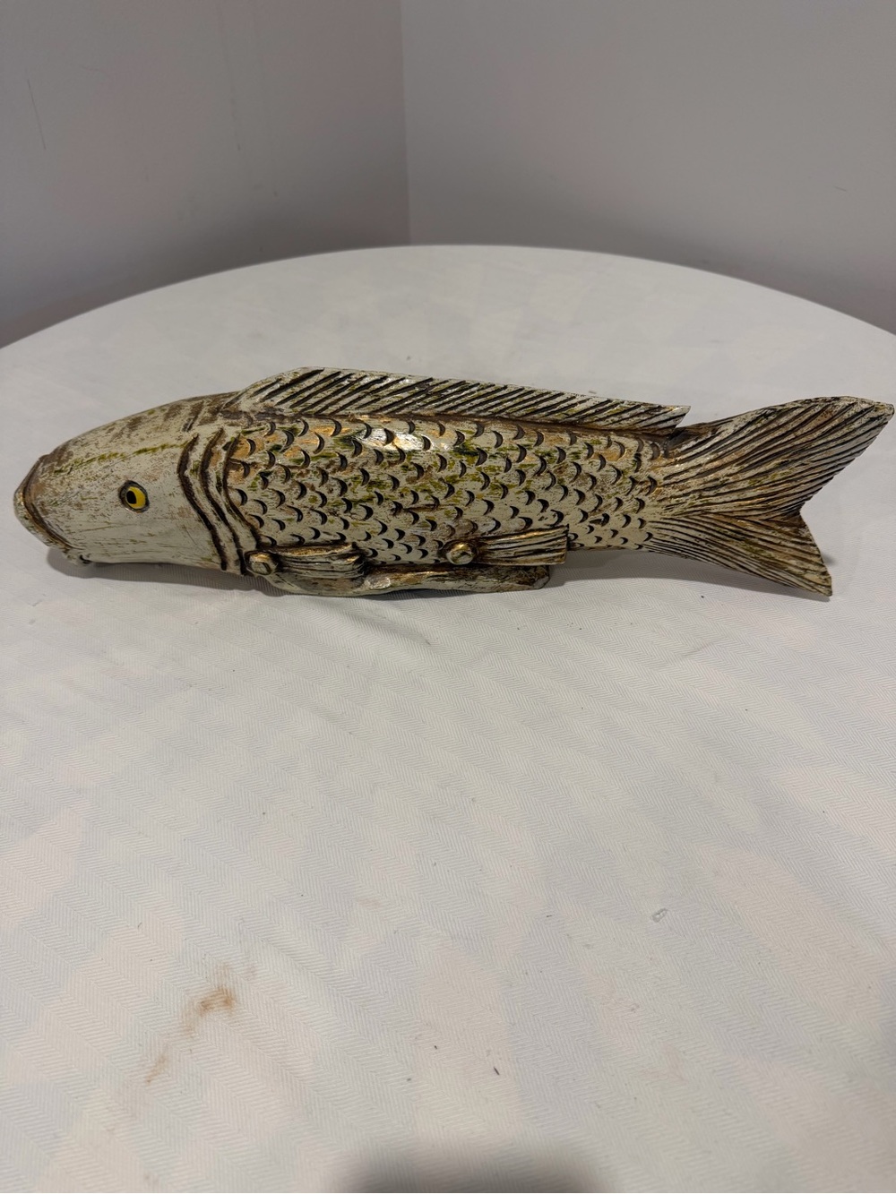 Hand-carved solid wood 18” decorative fish sculpture